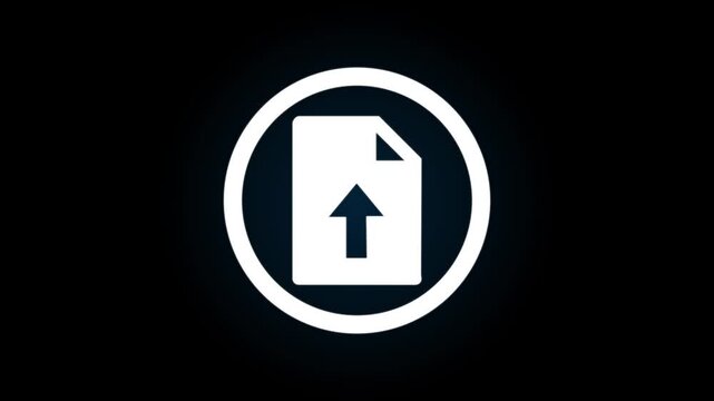 Uploading document icon glitching animation on black background.4k motion video