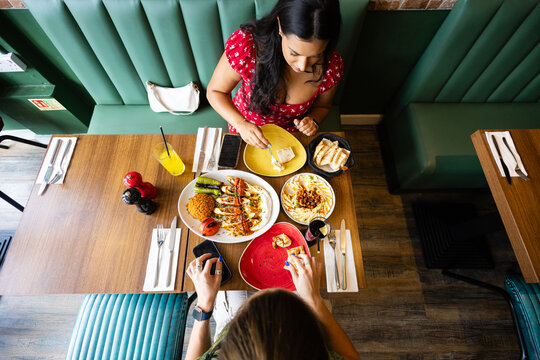 Looking down on lunch together
