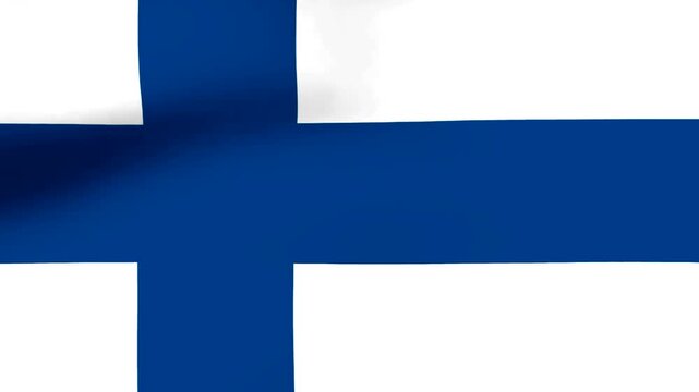 Waving flag of Finland featuring a blue cross on a white background isolated on white