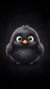 Adorable black bird illustration for mobile screen wallpaper with a dark background