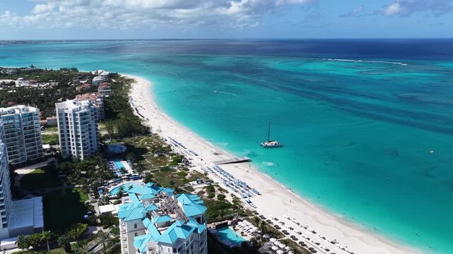 Grace Bay Beach In Turks And Caicos Overseas Territory England. Capturing The Hustle And Bustle Of A Vibrant City From Above. Tropical Skyline. Seaside Beach. Turks and Caicos Overseas Territory.