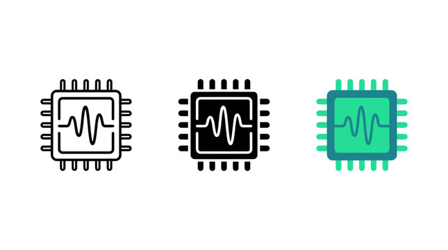 Electronic microchip icon with audio frequency wave microchip processor electronic