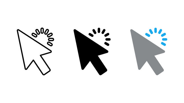 Mouse cursor arrow and loading spinner dot icon set with computer interface indicator