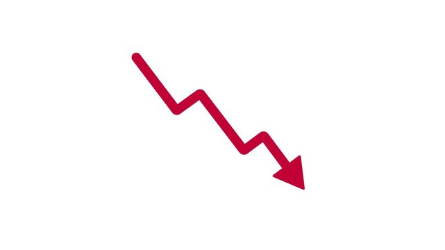 Red downward, decline, loss, decrease trend arrow symbol, Motion graphics of business graph