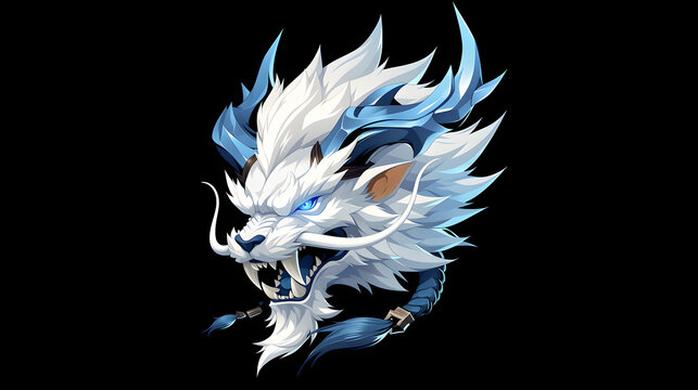 Fierce White Blue Dragon Wolf Esports Mascot Logo, Mythical Beast Avatar Vector Graphic Illustration