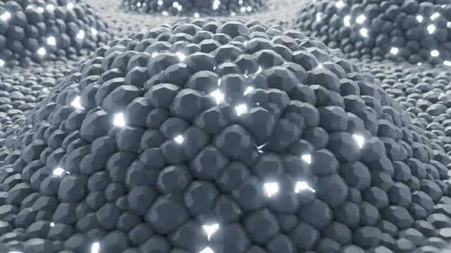 White voronoi cells moving in a rhythmic breathing motion with soft glowing light highlights