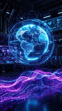 Futuristic Digital Globe with Abstract Data Streams.