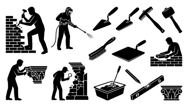 Set of masonry and construction tools icons