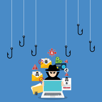 Malicious Email and Phishing Attack Concept with Hacker Stealing Login Information