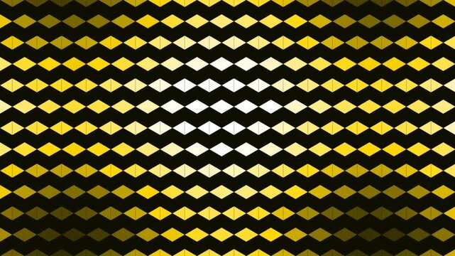 Abstract geometric pattern with glowing yellow and white diamond shapes on a dark black background