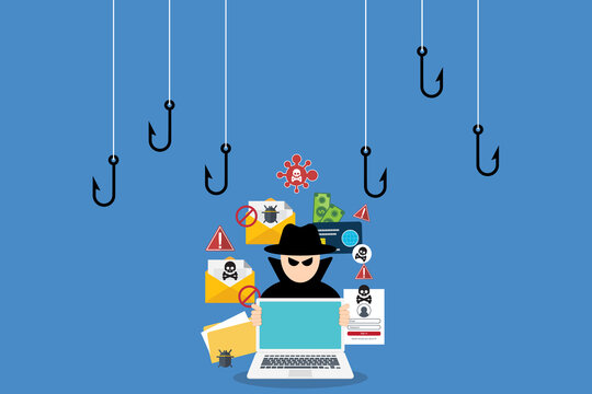 Phishing Attack Concept with Hacker, Malicious Email and Stolen Credentials