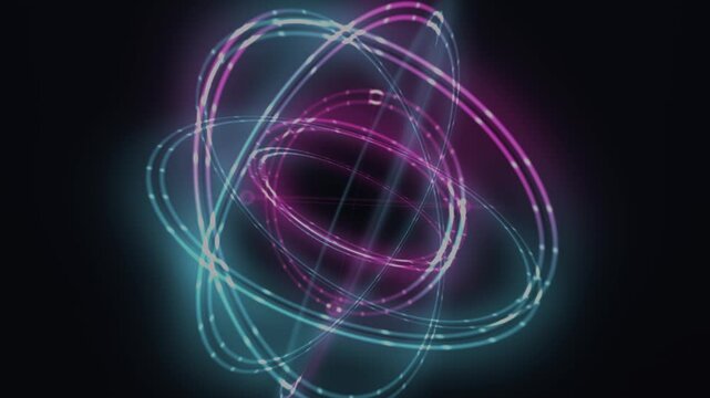 Gyroscopic meridian rings tracing a luminous orbital cage.

A nested gyroscopic cage of glowing great-circle meridians as cyan beads and magenta pulses race the rings and gold nodes flare at every cro