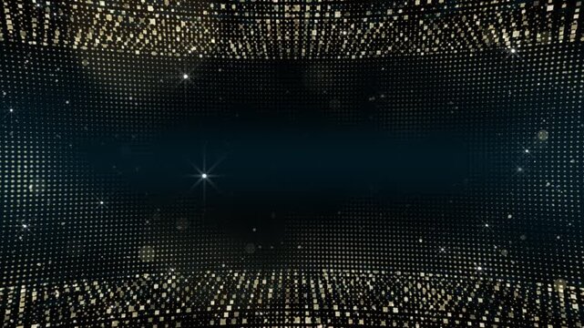 Golden background with particles and stars, festive background, space for text