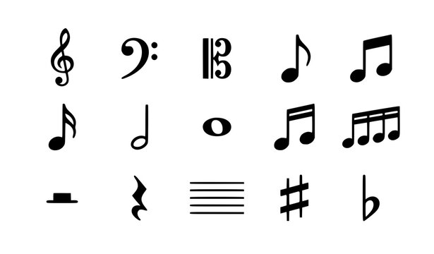 Classical Music Notation and Musical Note Vector Icon Set Featuring Clefs Rests Sharp Flat and Staff Symbols for Education Songwriting and Graphic Design