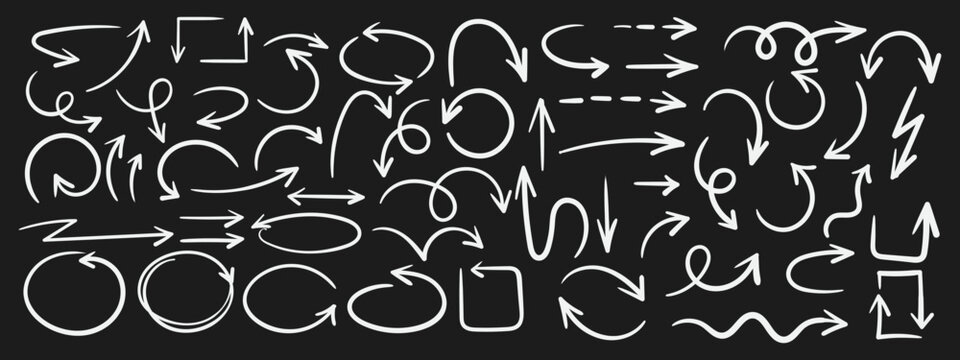 Hand drawn arrows collection Set simple flat arrows isolated on white background. Arrow mark icons and arrow paint. Stock vector arow directional set