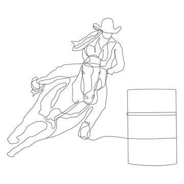 Continuous Line Art Cowgirl Barrel Racing Horse Vector Illustration with Transparent PNG Isolated