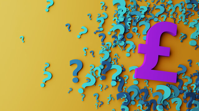 Pound Symbol Among Question Marks Representing Currency Uncertainty And Financial Questions