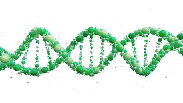 Colorful DNA Double Helix Made of Spheres. Molecular Genetics Visualization and 3D Science Concept