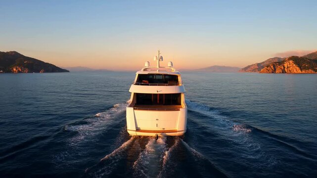 Luxury yacht cruising at sunset in Mediterranean Sea