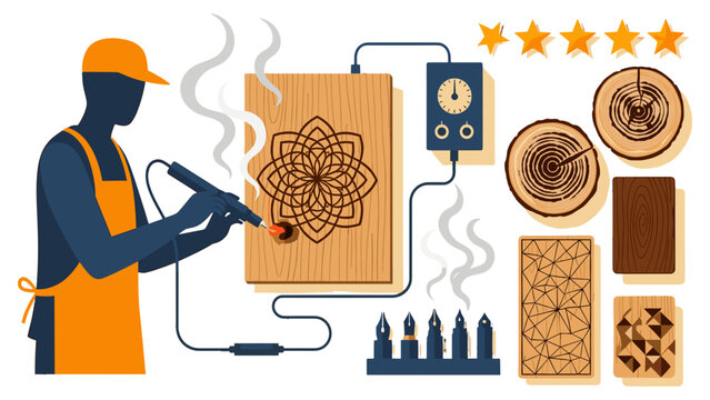 Pyrography Artist Burning Intricate Mandala Patterns on Wooden Board