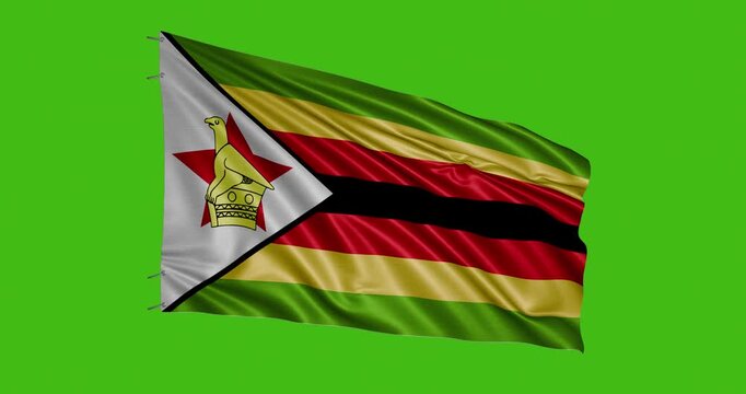 Zimbabwe flag waving in the wind with green background during daytime