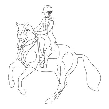 Continuous Line Art Equestrian Dressage Horse Rider Vector Illustration with Transparent PNG Isolated