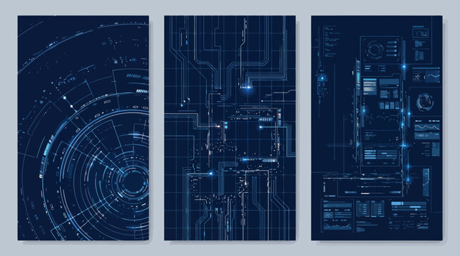 Abstract Technology Blueprint Background with Digital Circuit Network, Architecture Design, Engineering Plan, Computer Drawing, Construction and Data Vector Illustration