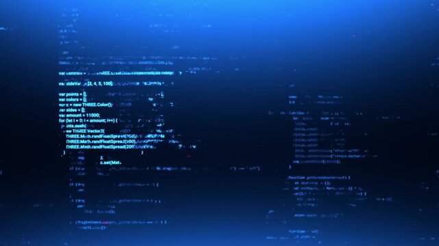 Abstract Digital Computer Code Running on Blue Background, Futuristic Software Programming and Technology Concept Loop