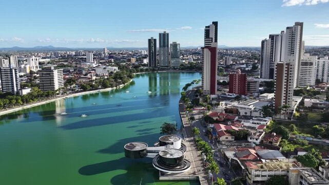 Lakefront Park In Campina Grande Paraiba Brazil. Modern City Center With Skyscrapers Reflecting The Urban Life. Landmark Town. Downtown Cityscape. Campina Grande Paraiba.