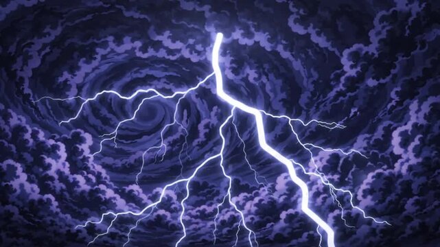 Animated lightning bolts striking a purple storm vortex.