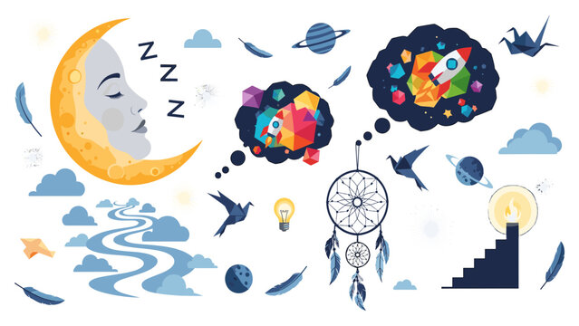 Dreaming Moon with Rocket Space Travel Concept Illustration
