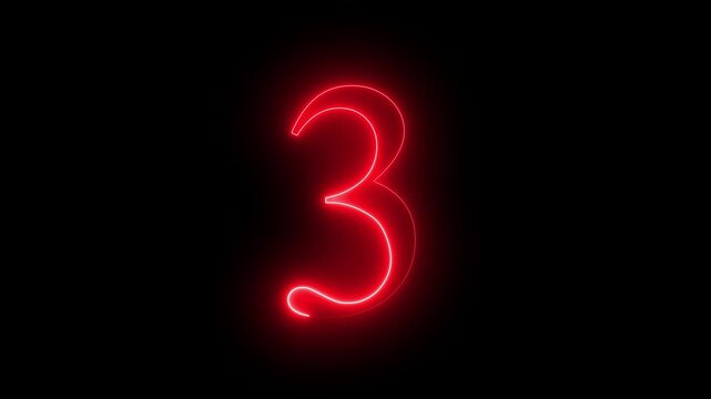 glowing red color neon 3 text, Educational concept promote advertising concept isolate using QuickTime black background 4k motion video 