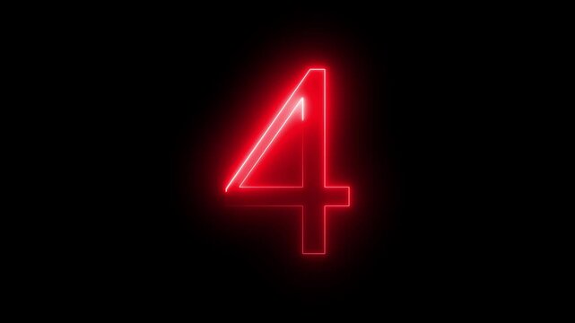  glowing red color neon 4 text, Educational concept promote advertising concept isolate using QuickTime black background 4k motion video animation.