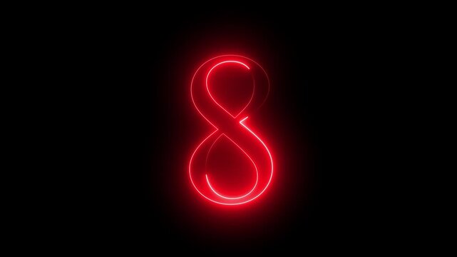  glowing red color neon 8 text, Educational concept promote advertising concept isolate using QuickTime black background 4k motion video animation.