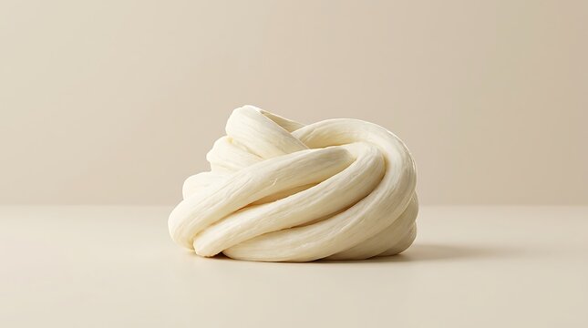 Fresh delicious dil peyniri cheese twisted in a knot on a neutral beige background studio shot
