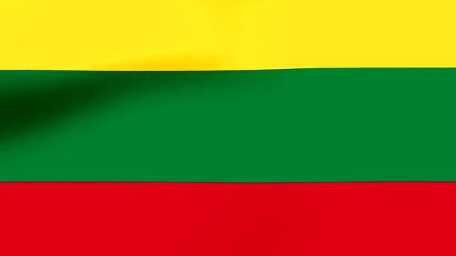 Waving flag of Lithuania with bright yellow green and red horizontal stripes