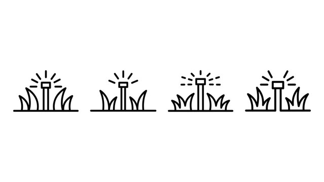 Lawn sprinkler icons watering grass on white background.