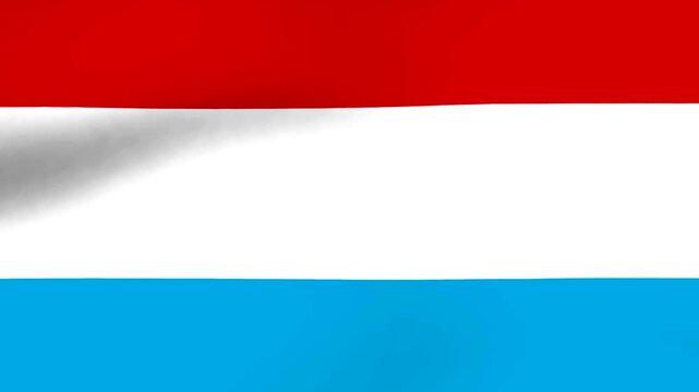 Waving flag of Luxembourg with red white and light blue horizontal stripes showing fabric texture and soft shadows
