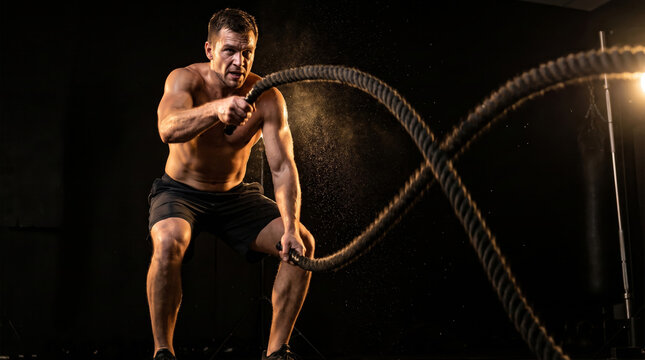Man Doing Battle Rope Workout
