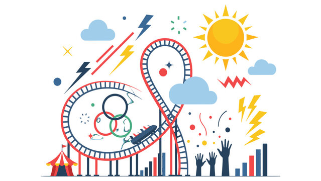 Rollercoaster Ride Illustration with Colorful Theme Park Elements