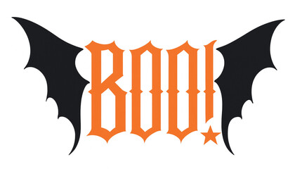 Minimalist halloween boo sign with spreading black bat wings halloween typography celebration seasonal isolated background creative illustration decoration © MUSTAFIJUR