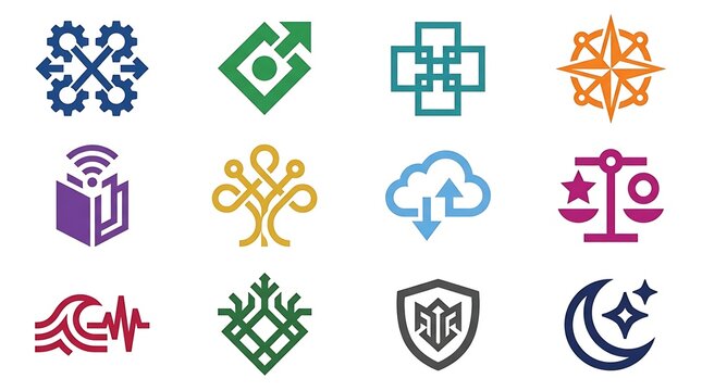 Set of 12 modern abstract vector logos and icons
