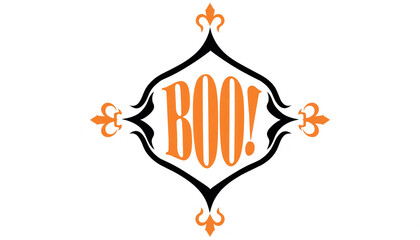 Elegant halloween boo sign with ornate details and orange pumpkin accents halloween celebration seasonal typography decorative background illustration creative flourish calligraphy © MUSTAFIJUR