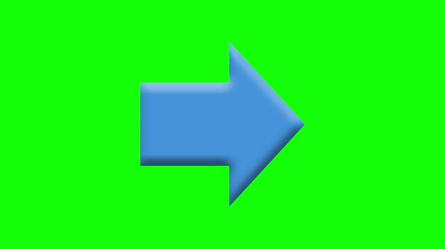 Blue Arrow Pointing Right Next Forward Direction Indicator Navigation Sign Icon Animation on Green Screen Background