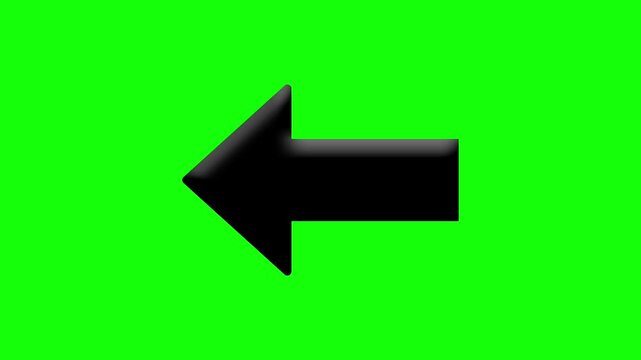 Black Left Arrow Previous Back Direction Pointer Icon Animation on Green Screen Chroma Key Background