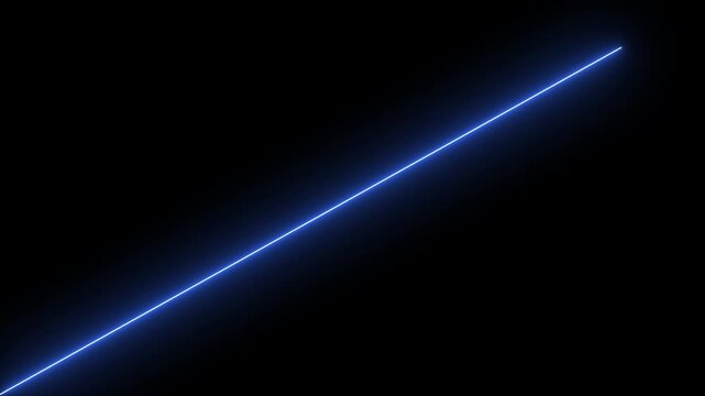 glowing horizontal neon lines streaming across on the screen. Straight neon laser line color blue black background animation neon line