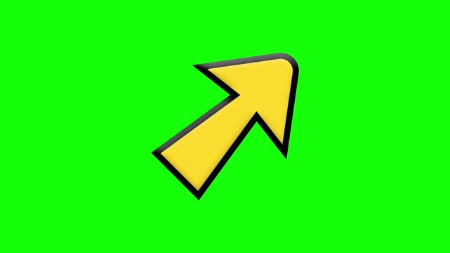 Yellow Arrow Pointing Up Right Diagonal Direction Indicator Navigation Click Pointer Icon Animation on Green Screen Background