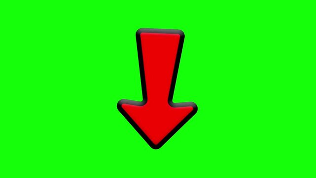 Red Down Arrow Direction Pointer Navigation Download Indicator Icon Animation on Green Screen Background