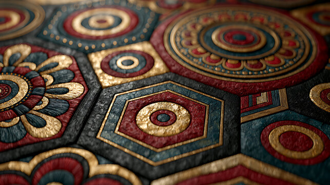 Intricate geometric pattern with gold accents a detailed 3d rendering