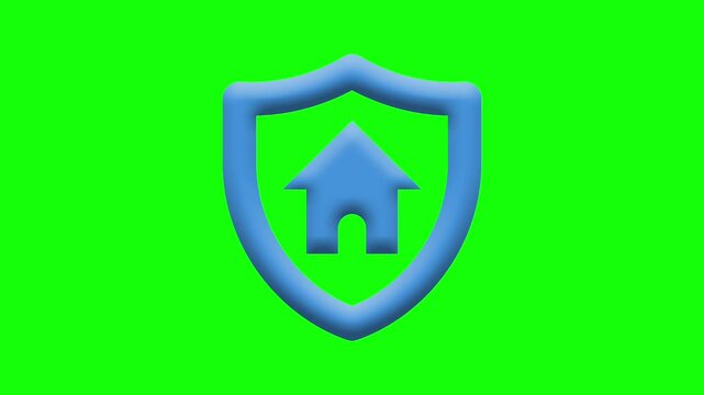 Blue Home Shield Security Real Estate House Insurance Protection Icon Animation on Green Screen Background